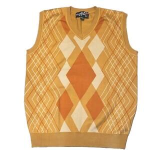 Royal prestige VTG Sweater Vest Men’s XL Gold Rust Tan Argyle V-Neck Preppy
